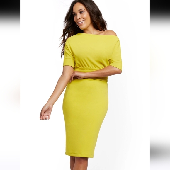 New York & Company Dolam Sheath Dress Citron Yellow Large NEW with Tags - Picture 1 of 13